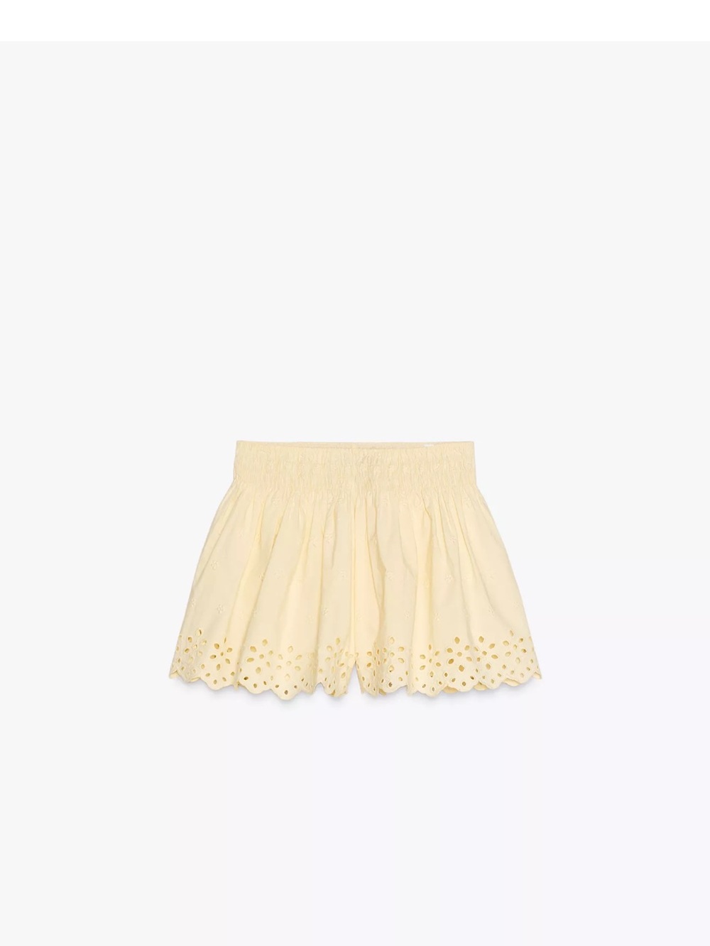 Zara Smocked Waist Eyelet Short in Pale Yellow